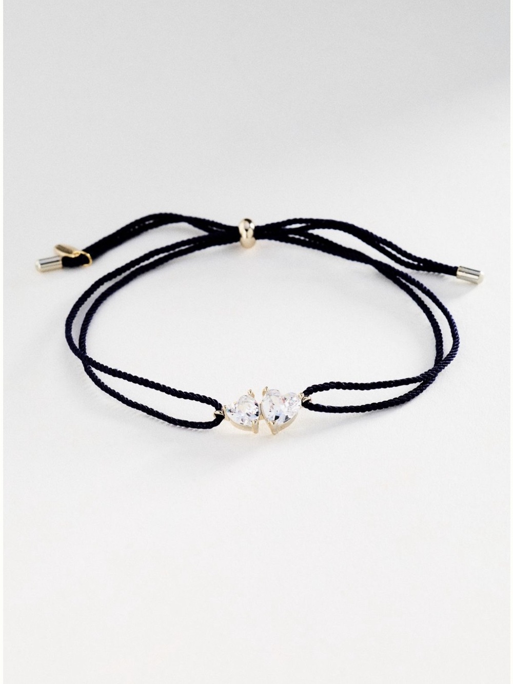 NWT Anthropologie Navy Cord Bracelet with 14k Gold-plated Heart and Crystals